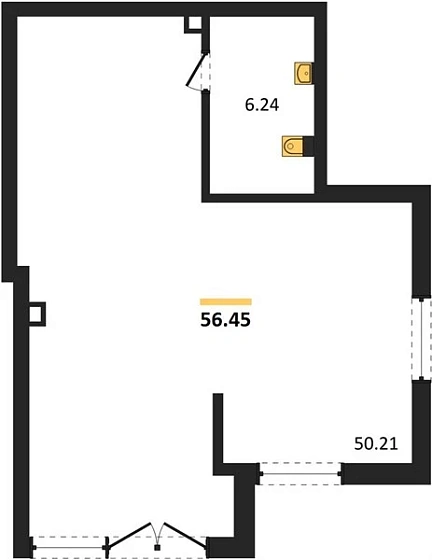 Квартира 1-комн. 56.45 кв. м
