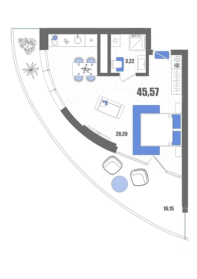 Апартаменты Студия 45.57 кв. м