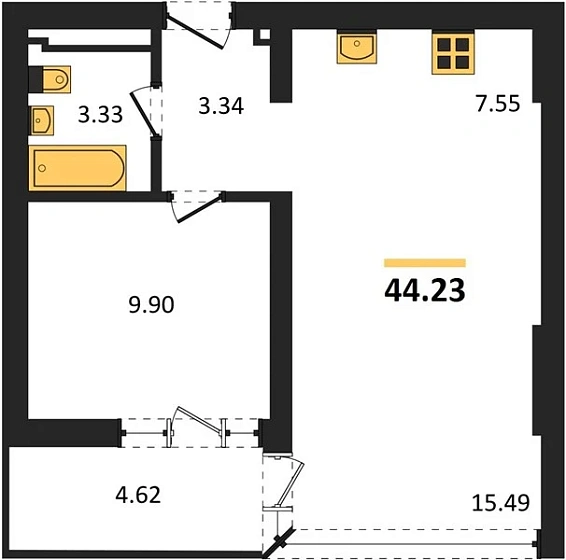 Квартира 2-комн. 44.23 кв. м