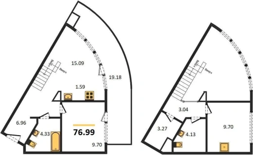 Апартаменты 2-комн. 76.99 кв. м