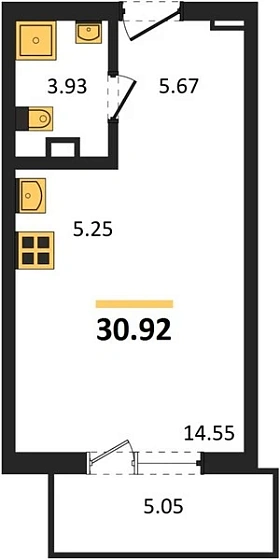 Квартира Студия 30.92 кв. м