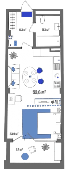 Апартаменты Студия 53.6 кв. м