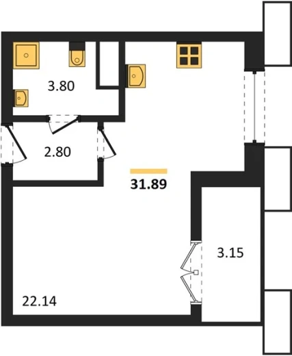 Квартира Студия 31.89 кв. м