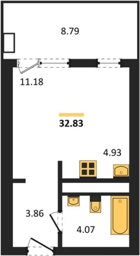 Апартаменты Студия 32.83 кв. м