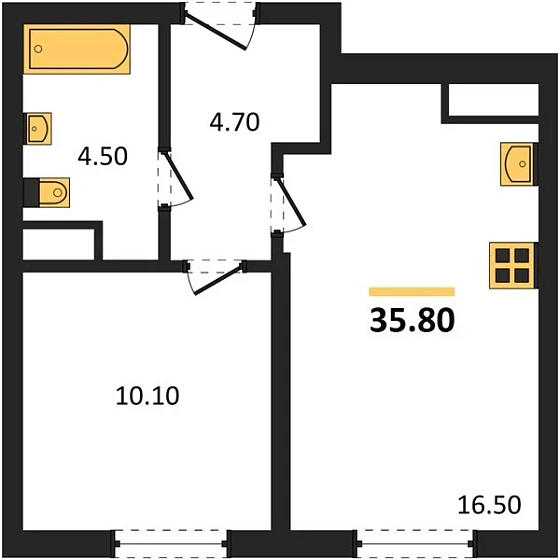 Квартира 1-комн. 35.8 кв. м