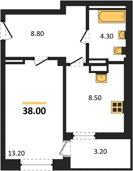 Квартира 1-комн. 38 кв. м