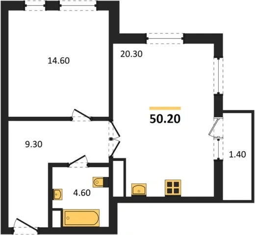Квартира 1-комн. 50.2 кв. м
