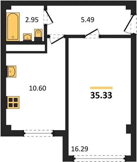 Квартира 1-комн. 35.33 кв. м