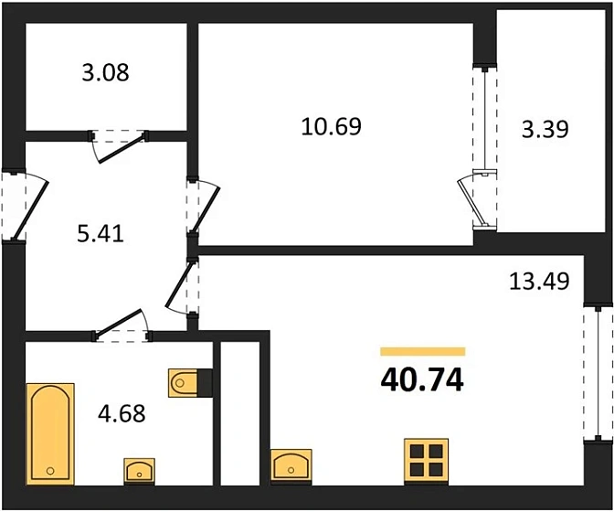 Квартира 1-комн. 40.74 кв. м