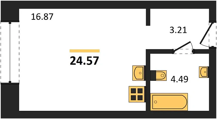 Квартира Студия 24.57 кв. м