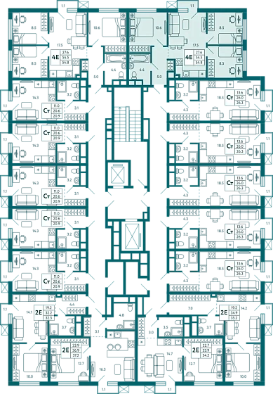Квартира 3-комн. 54.8 кв.м