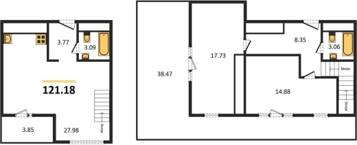 Квартира 2-комн. 121.18 кв. м