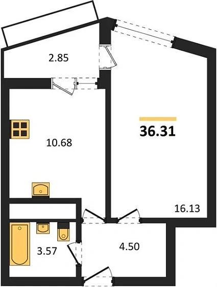 Квартира 1-комн. 36.31 кв. м
