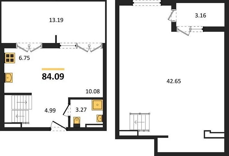 Квартира 1-комн. 84.09 кв. м