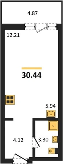 Квартира 1-комн. 30.44 кв. м