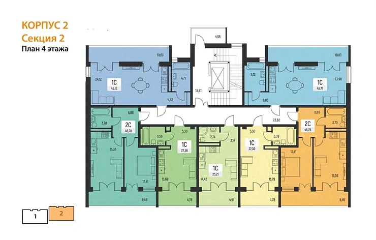 Квартира 1-комн. 47.9 кв. м