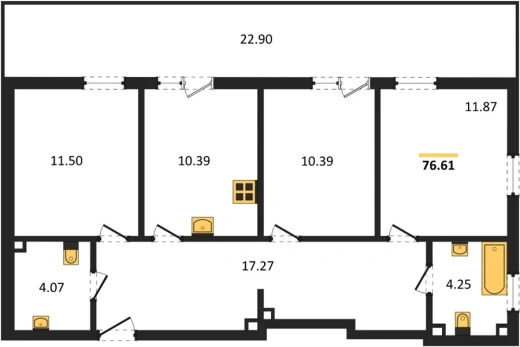 Квартира 3-комн. 76.61 кв. м