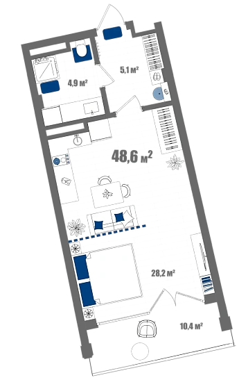 Апартаменты Студия 48.6 кв. м
