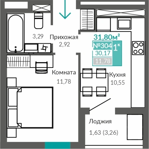 Квартира 1-комн. 30.17 кв.м