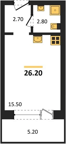 Апартаменты Студия 26.2 кв. м