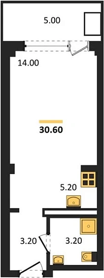 Апартаменты Студия 30.6 кв. м