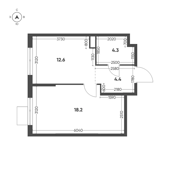 Квартира 1-комн. 39.5 кв. м