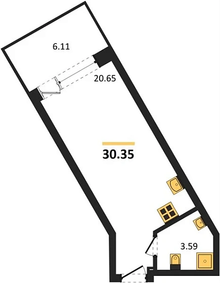 Апартаменты Студия 30.35 кв. м