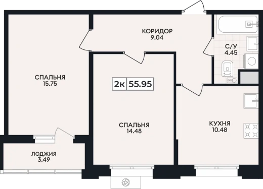 Квартира 2-комн. 55.95 кв. м