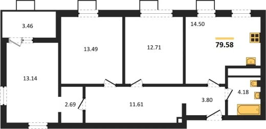 Квартира 3-комн. 79.58 кв. м