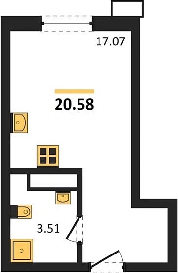 Квартира Студия 20.58 кв. м