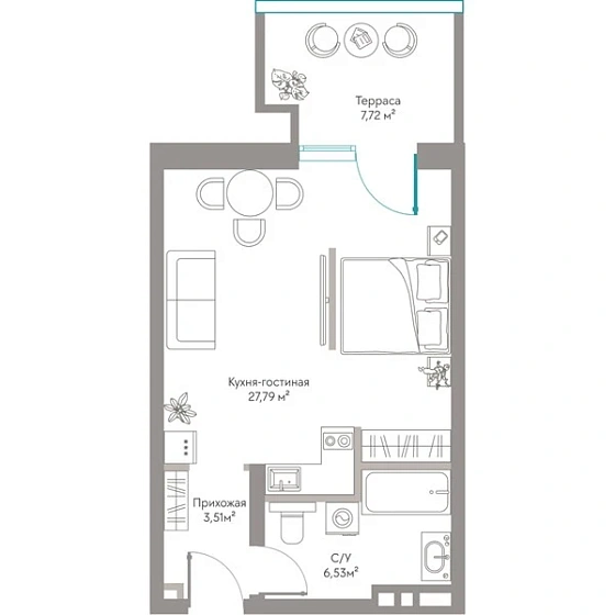 Квартира Студия 45.55 кв. м