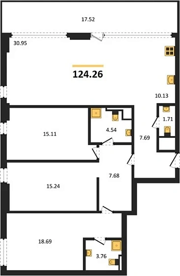 Квартира 4-комн. 124.26 кв. м