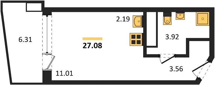 Апартаменты Студия 27.08 кв. м