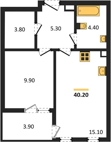 Квартира 1-комн. 40.2 кв. м