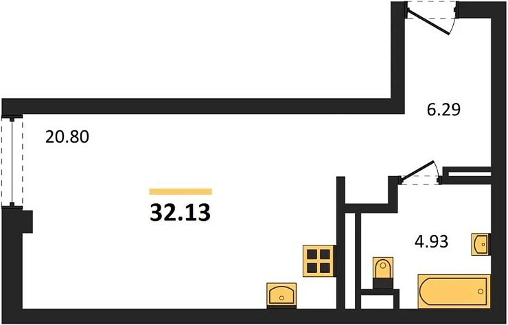 Квартира Студия 32.13 кв. м