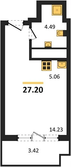 Квартира Студия 27.2 кв. м