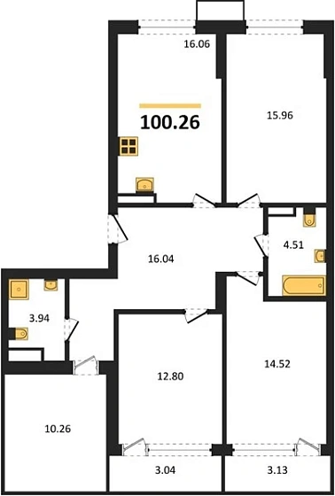 Квартира 3-комн. 100.26 кв. м