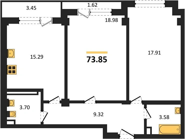 Апартаменты 2-комн. 73.85 кв. м