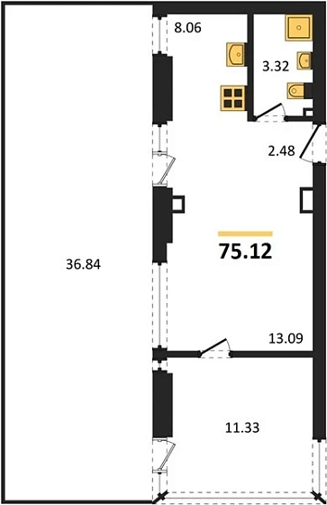 Квартира 2-комн. 75.12 кв. м