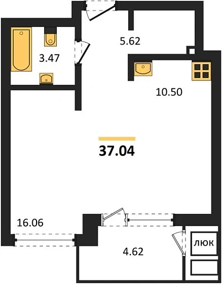 Квартира Студия 37.04 кв. м