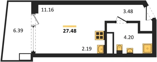 Апартаменты Студия 27.48 кв. м
