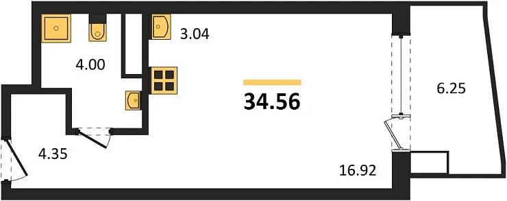 Апартаменты 1-комн. 34.56 кв. м