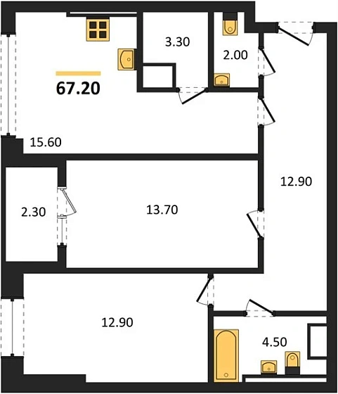 Квартира 2-комн. 67.2 кв. м