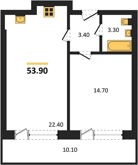 Апартаменты 1-комн. 53.9 кв. м