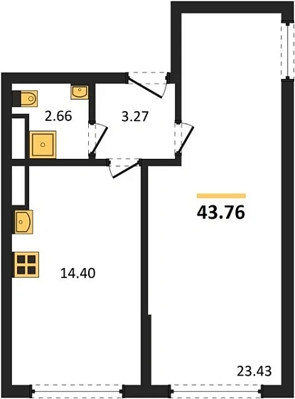 Квартира 1-комн. 43.76 кв. м