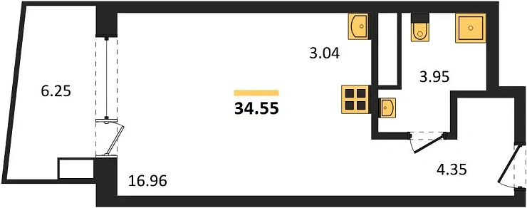 Апартаменты Студия 34.55 кв. м