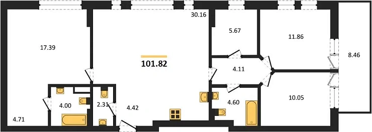 Квартира 3-комн. 101.82 кв. м
