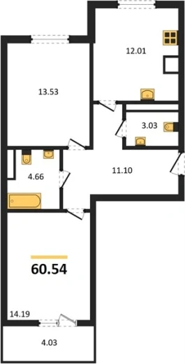 Квартира 2-комн. 60.54 кв. м