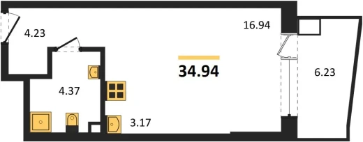 Апартаменты 1-комн. 34.94 кв. м