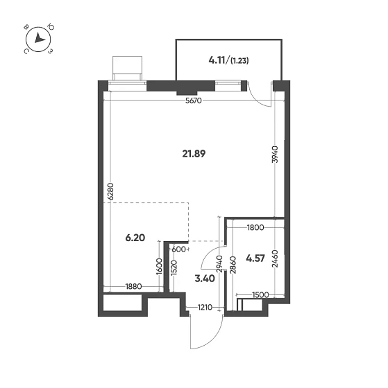 Квартира 1-комн. 37.29 кв. м